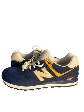 NEW BALANCE 574 Rugby Pack Navy Gold Canvas Sneakers Mens Size 12